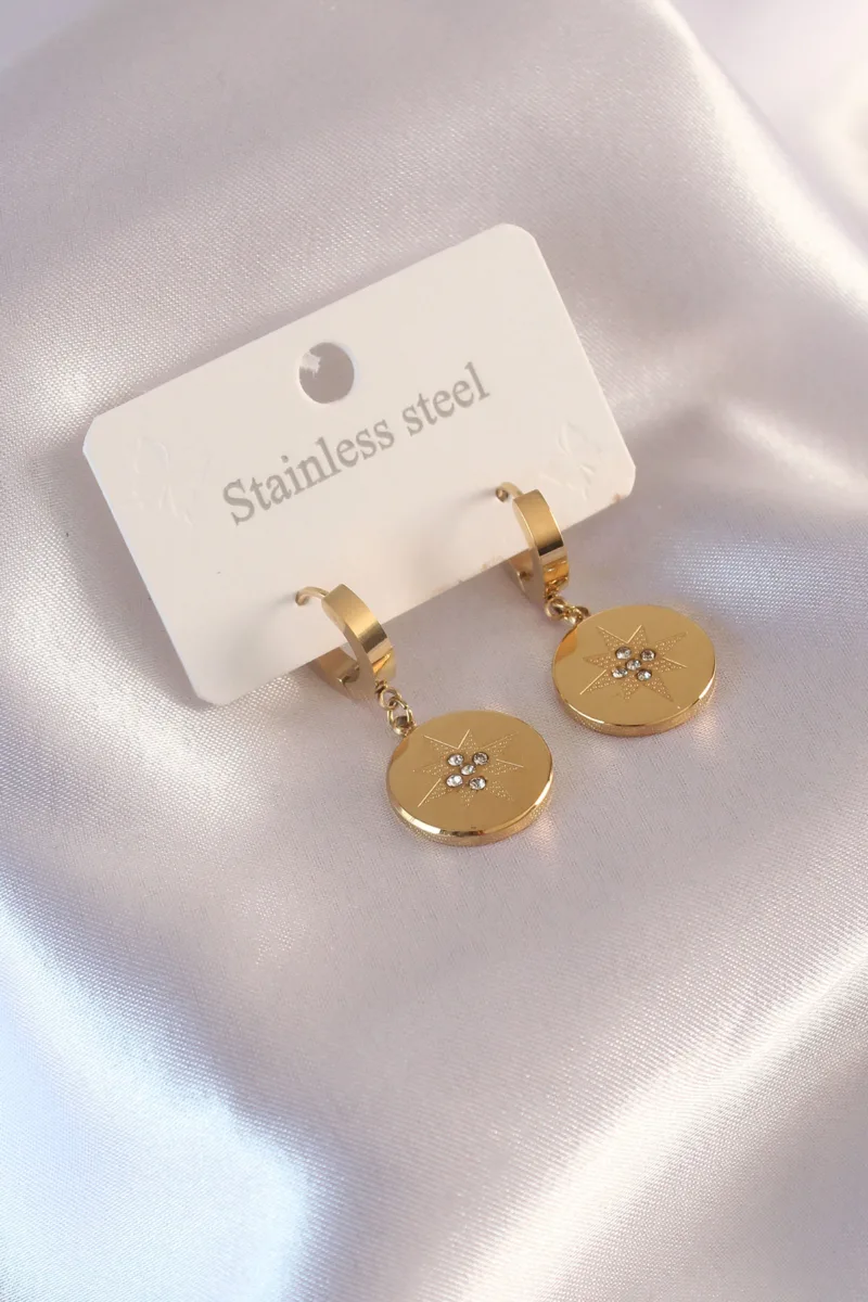 Zirkon Taşlı Gold Renk Kutup Yıldızı Küpe