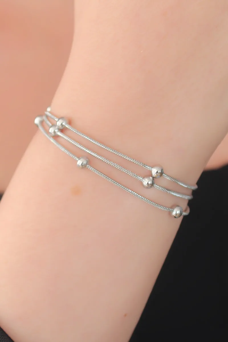 Gümüş Renk Minimal Top Figürlü Bileklik