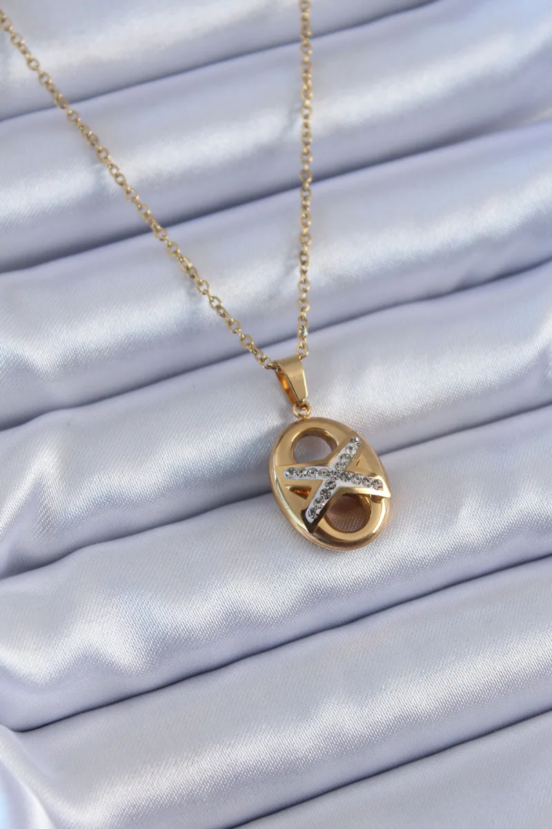 316L Çelik Gold Renk Zirkon Taşlı Kadın Kolye 5886|Zirkon Taşlı Gold Renk Çelik Kolye
