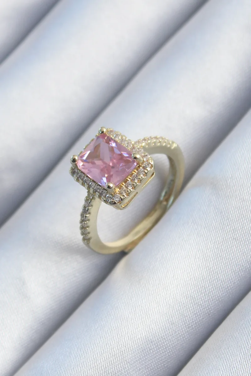 Pirinç Gold Renk Pembe Zirkonlu Yüzük