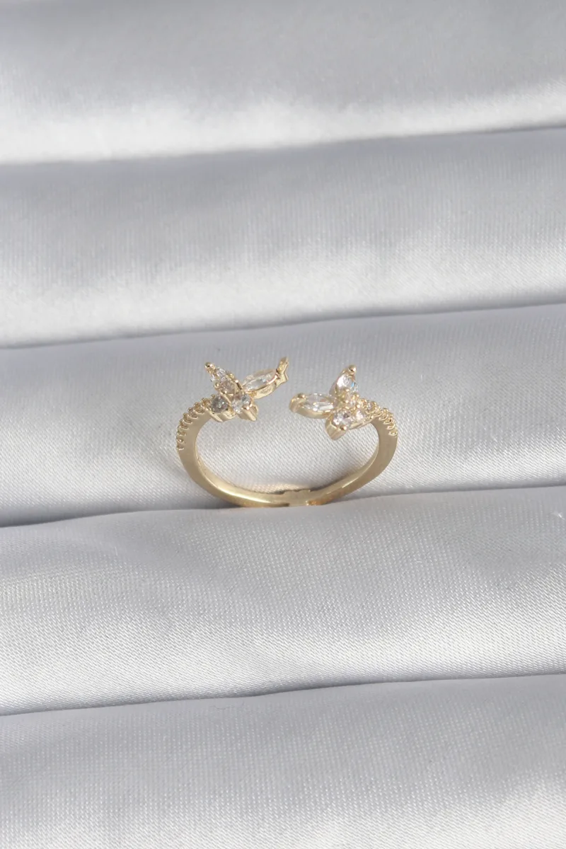 Kelebek Model Zirkon Taşlı Gold Renk Yüzük
