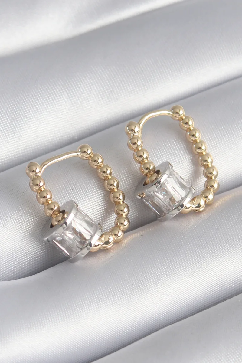 Gold Ve Gümüş Renk Zirkon Taşlı Top Küpe