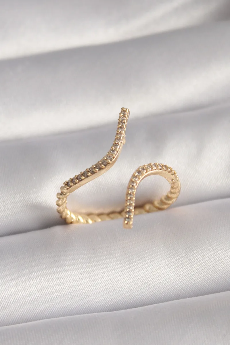 Zirkon Taşlı Gold Renk Pirinç Yüzük