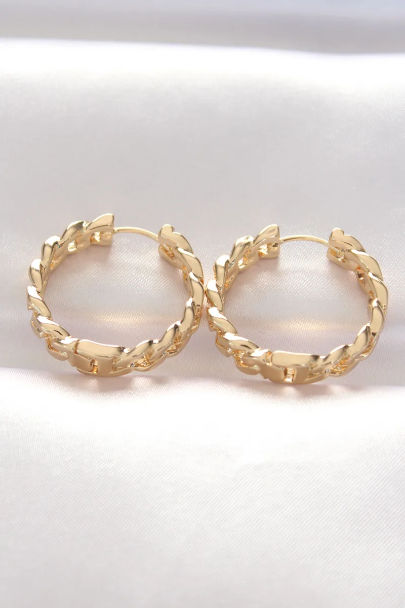 Pirinç Gold Renk Zincir Model Halka Küpe 5886|Zincir Detaylı Halka Gold Küpe