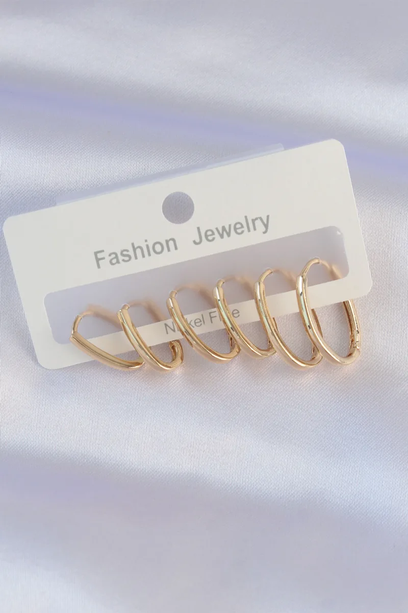 İnce Oval Gold Renk Küpe Seti