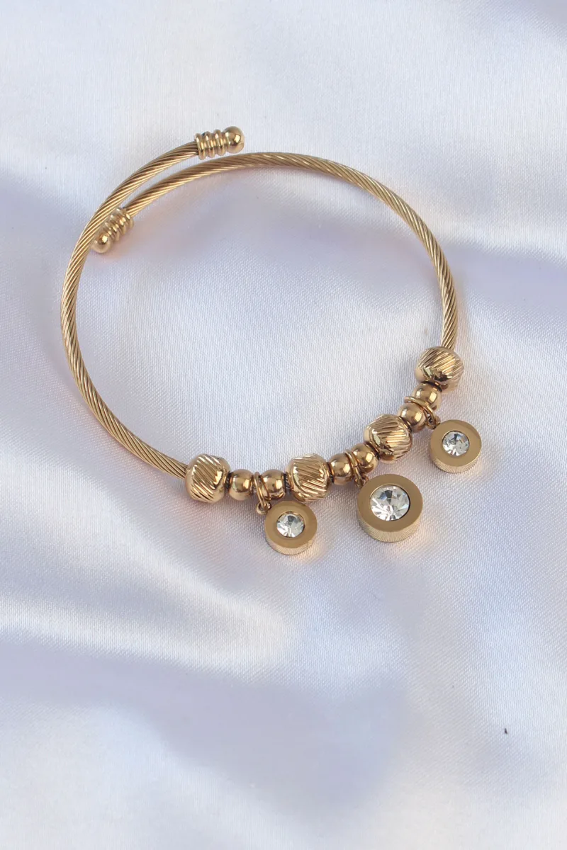 Zirkon Taşlı Charm Gold Renk Bileklik