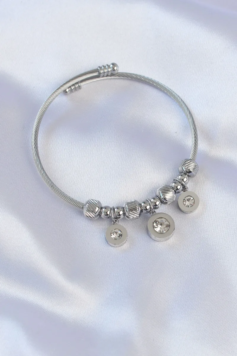 Zirkon Taşlı Charm Gümüş Renk Bileklik