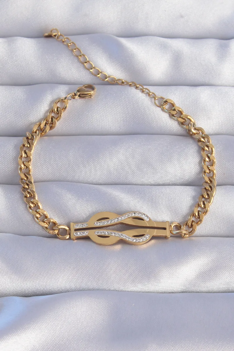 Kemer Tokası Model Gold Renk Zirkon Taşlı Bileklik