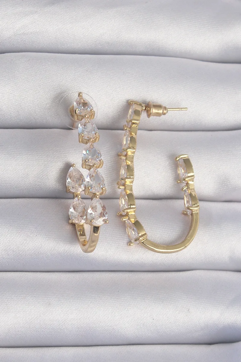 Damla Model Zirkon Taşlı Gold Küpe