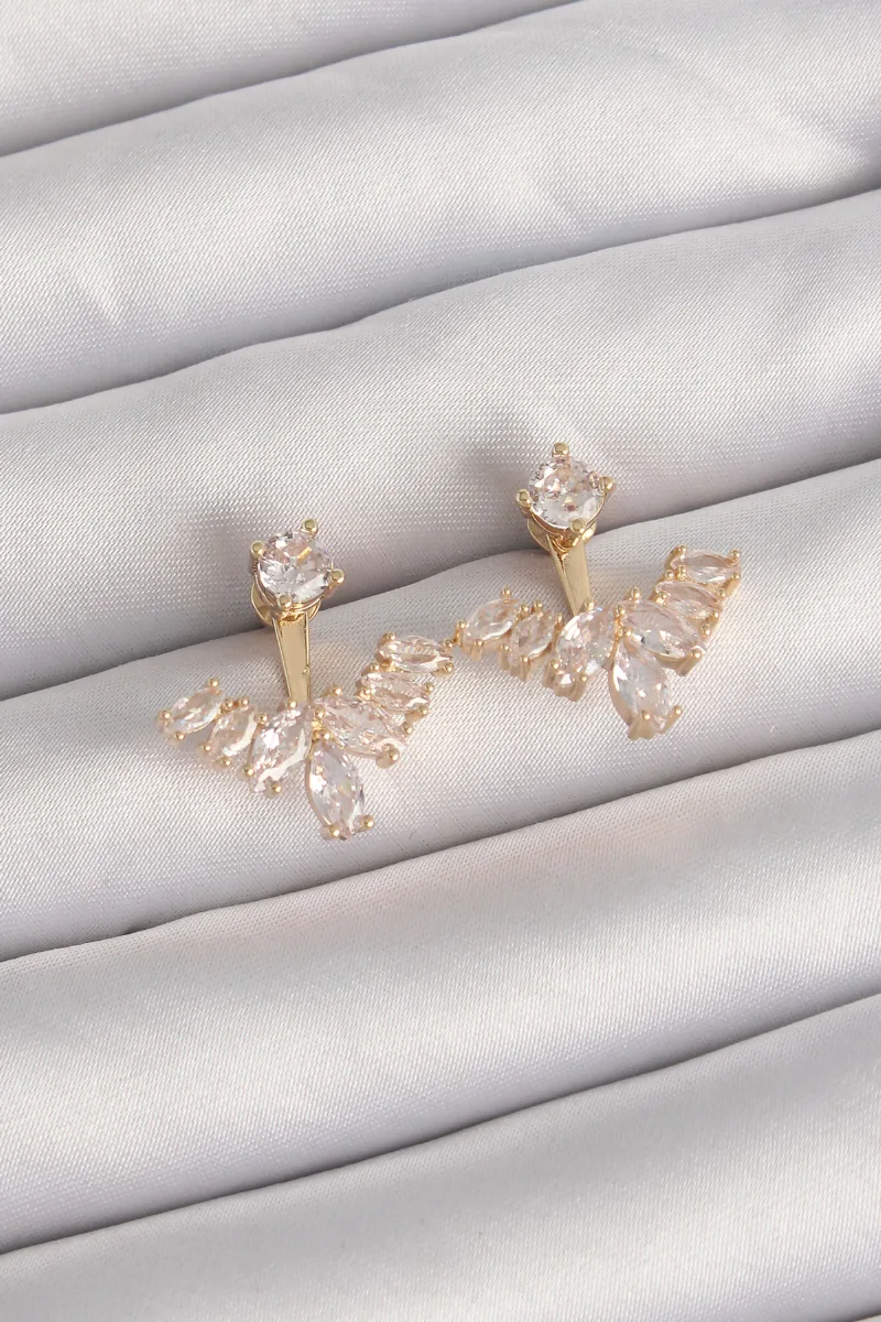 Zirkon Taşlı V Model Gold Renk Küpe