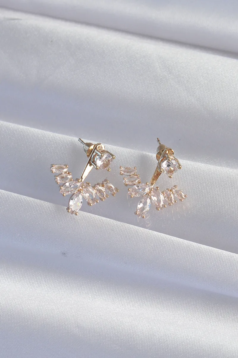 Zirkon Taşlı V Model Gold Renk Küpe