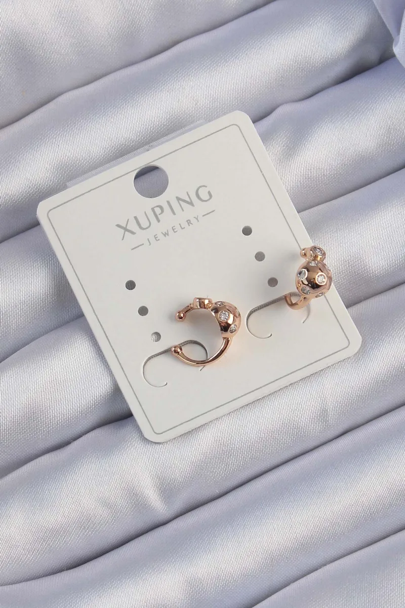 Bombeli Topçuk Zirkon Taşlı Rose Earcuff Küpe