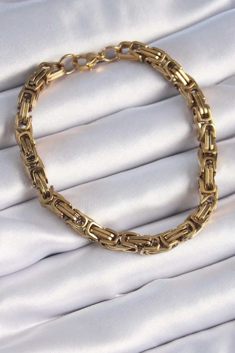 Çelik Kral Zincir Model Gold Renk Erkek Bileklik