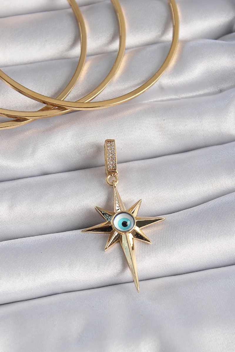 Kutup Yıldızı Figürlü Zirkon Taşlı Gold Renk Charm