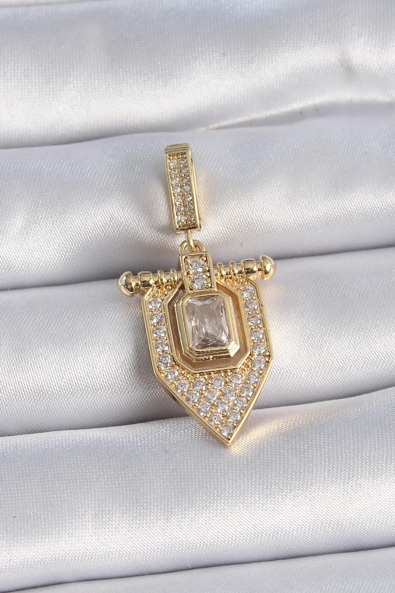 Baget Zirkon Taşlı Pirinç Gold Renk Charm