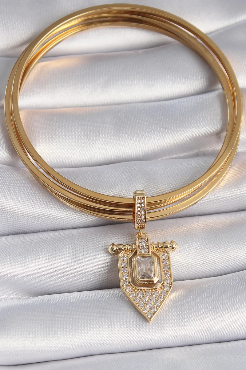 Baget Zirkon Taşlı Pirinç Gold Renk Charm