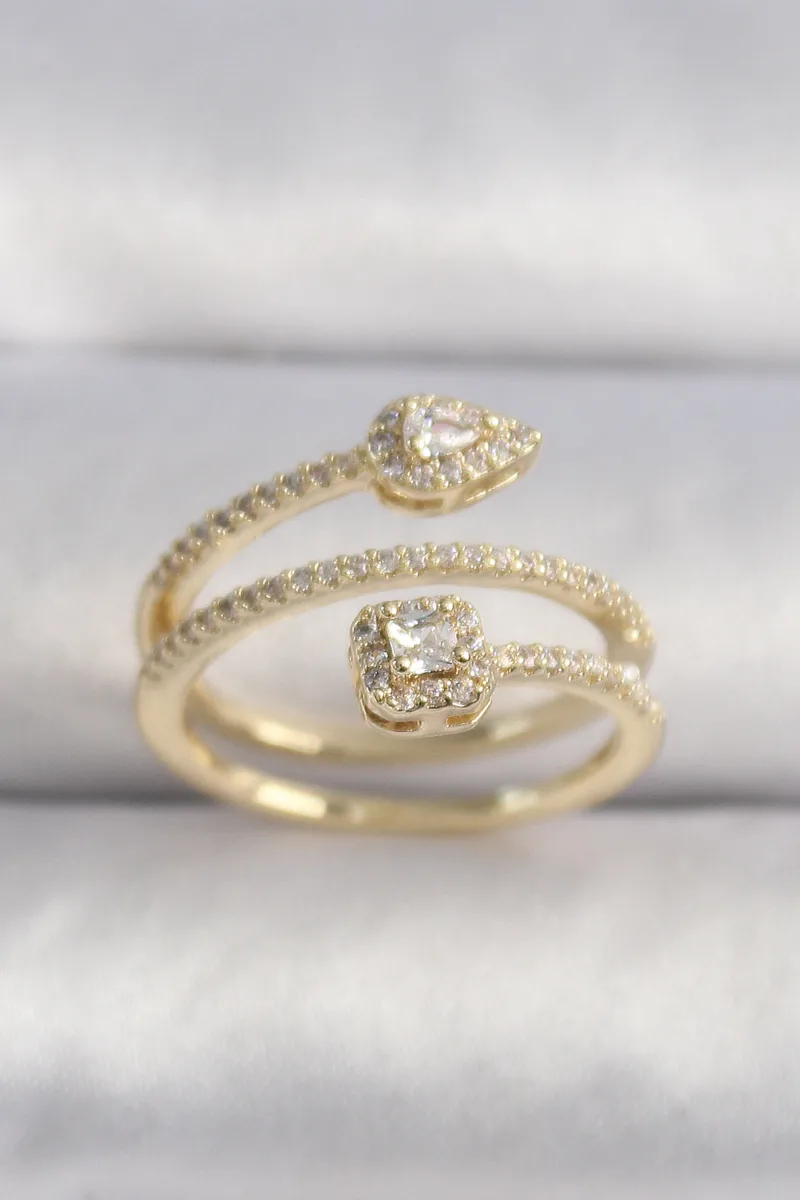 Pirinç Gold Renk Zirkon Taşlı Ok Model VIP Seri Kadın Yüzük 5886|Ok Model Gold Renk Zirkon Taşlı Yüzük