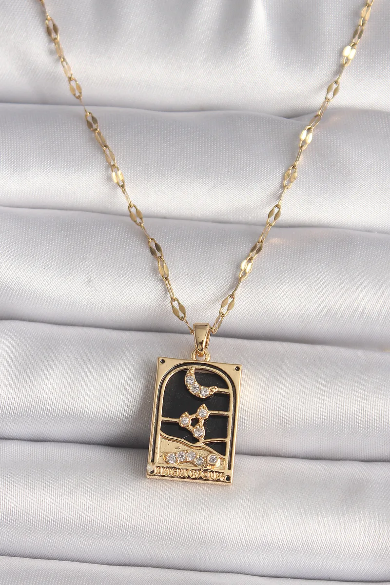 Gold Renk Zirkon Taşlı Tarot Ay Figürlü Kolye