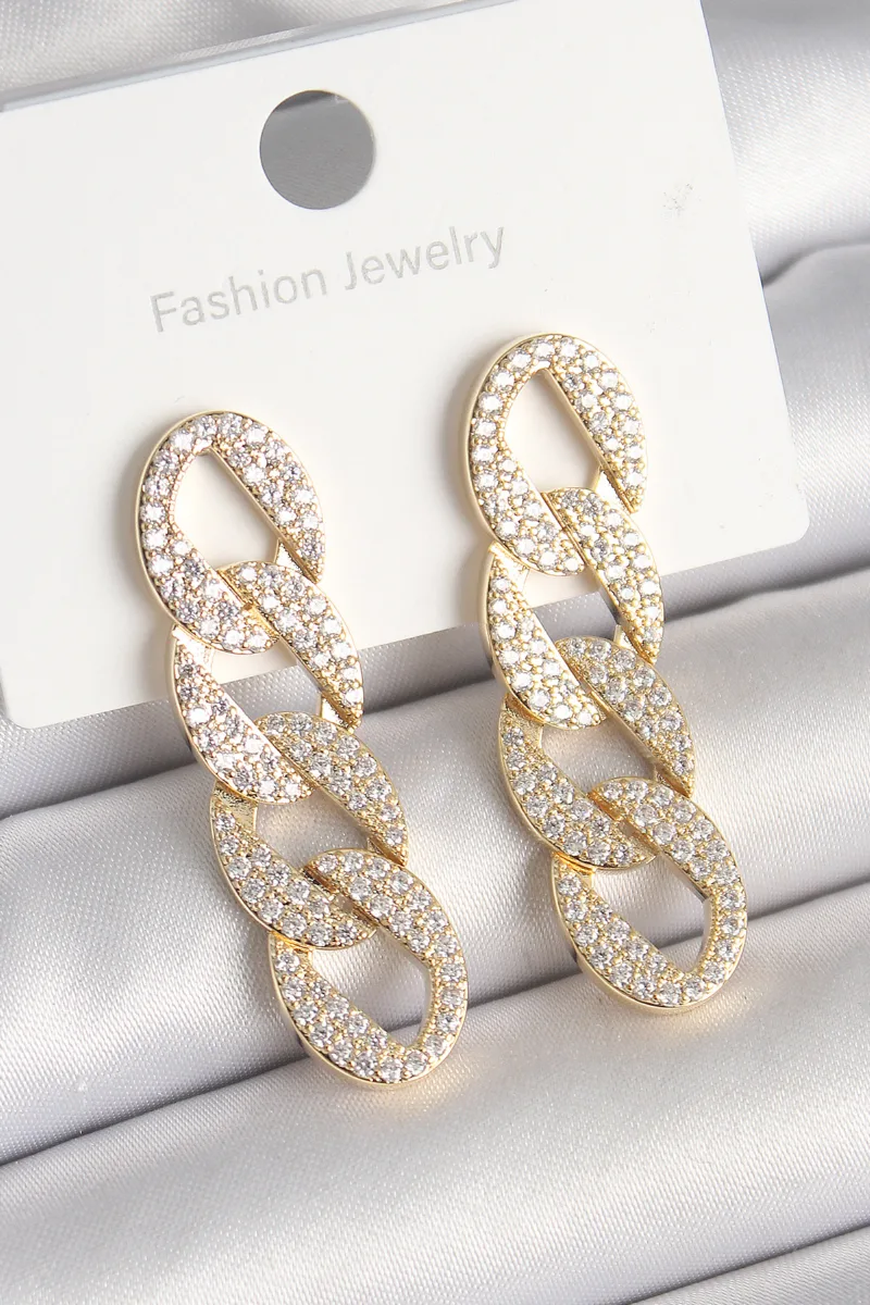 Zincir Model Gold Renk Zirkon Taşlı Küpe