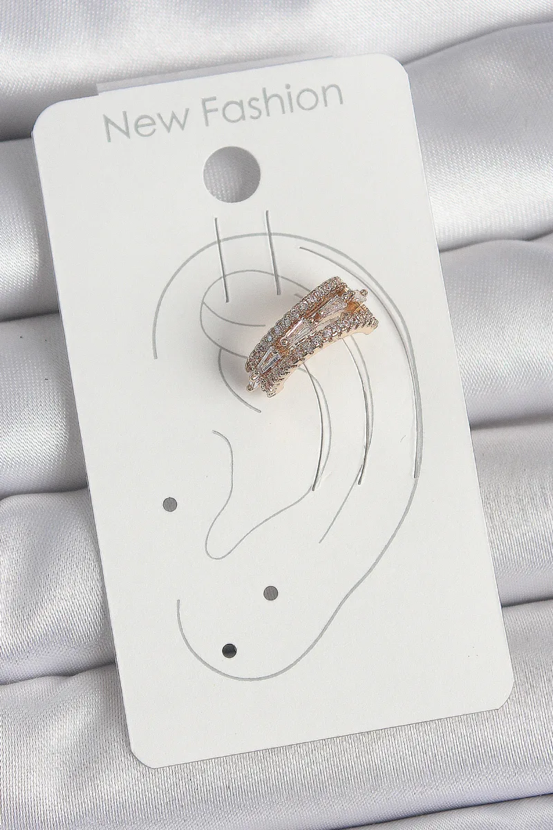 Sıralı Model Zirkonlu Gold Kıkırdak Küpe