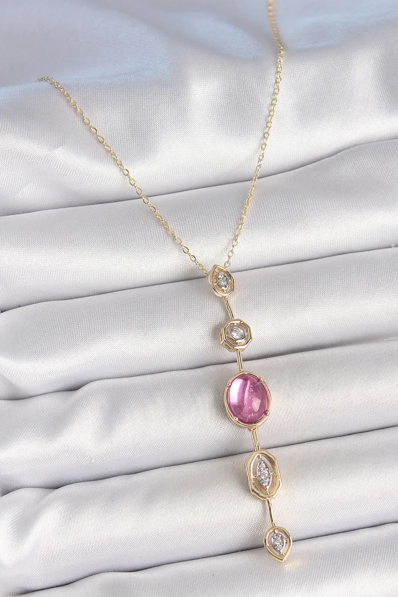 Zirkonlu Gold Renk Pembe Y Model Kolye