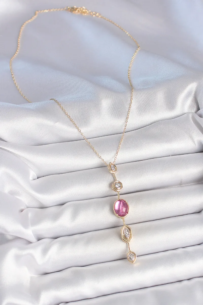 Zirkonlu Gold Renk Pembe Y Model Kolye