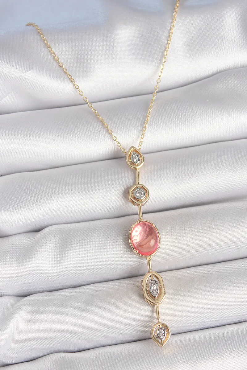 Zirkonlu Pembe Gold Renk Y Model Kolye