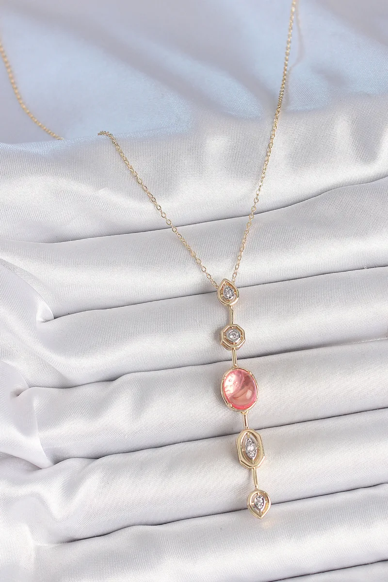 Zirkonlu Pembe Gold Renk Y Model Kolye