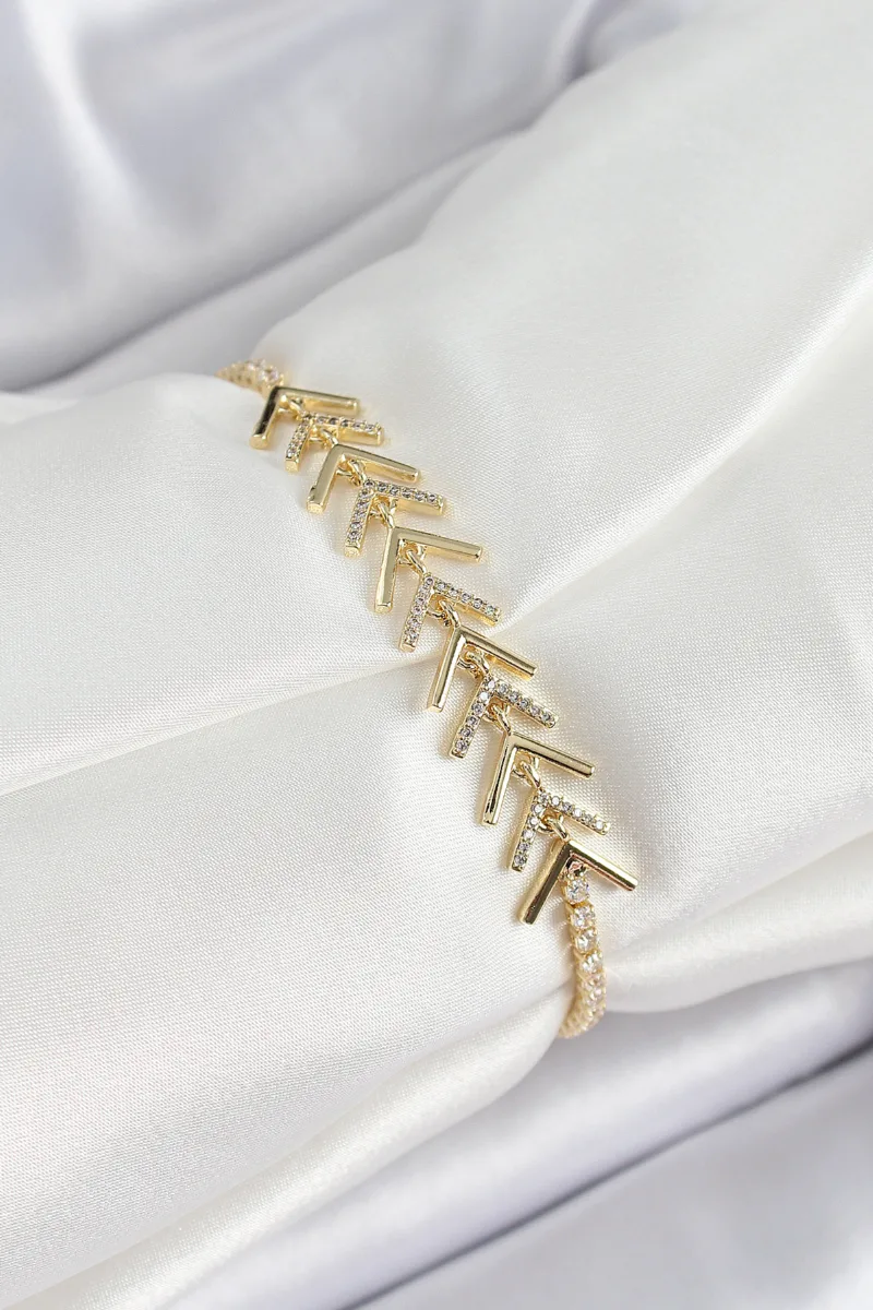 Balık Sırtı Model Zirkon Taşlı Gold Renk Bileklik