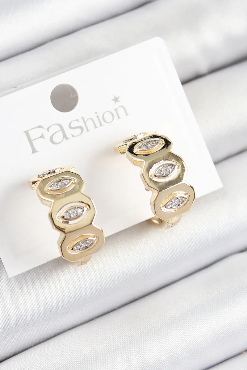 Halka Model Damla Zirkon Taşlı Gold Renk Küpe