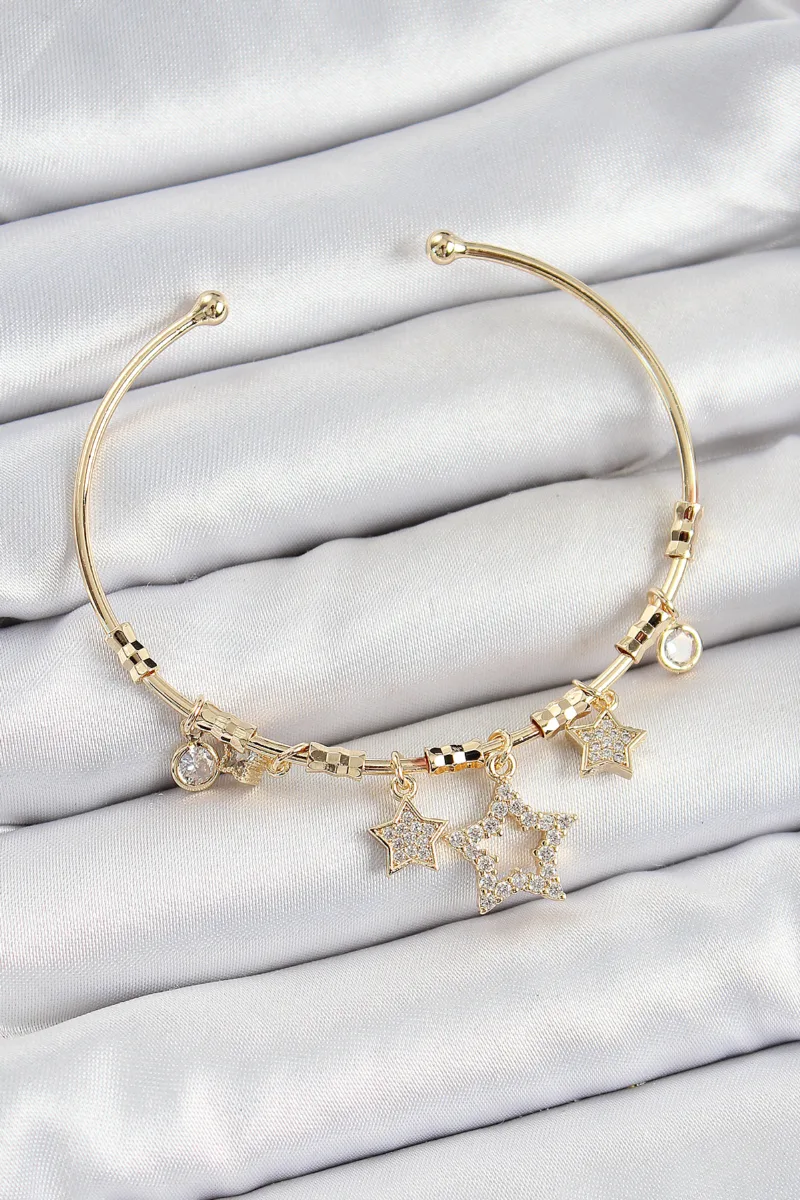 Yıldız Zirkon Taşlı Charm Bileklik Gold Renk