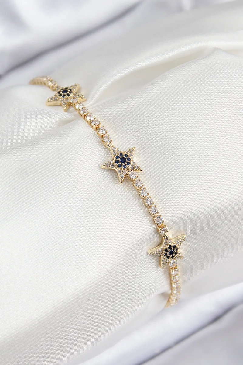 Yıldız Model Zirkon Taşlı Gold Renk Bileklik