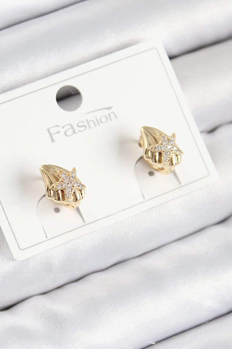 Yıldız Model Zirkon Taşlı Gold Renk Çocuk Küpe
