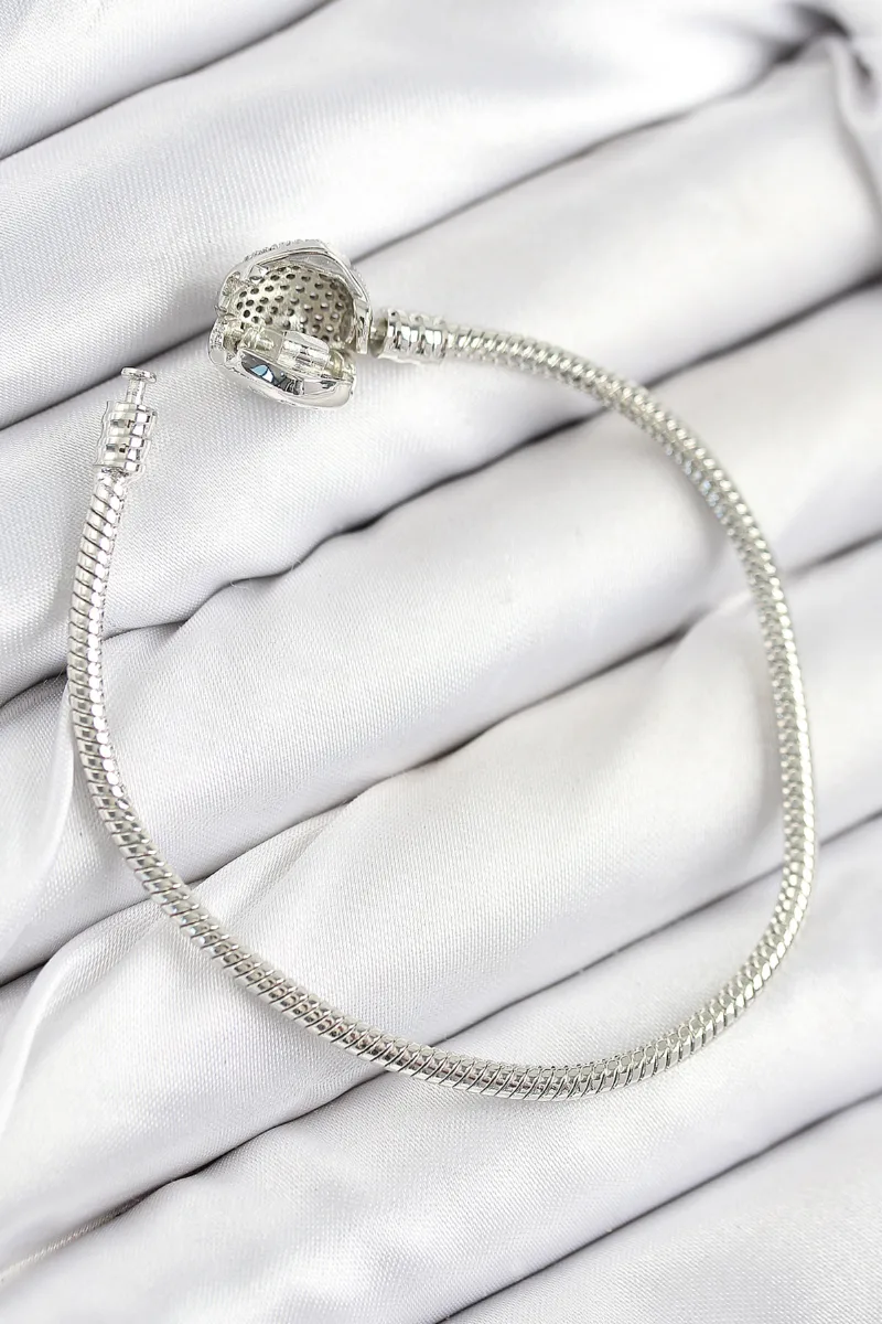 Kalp Charm Zirkon Taşlı Gümüş Bileklik