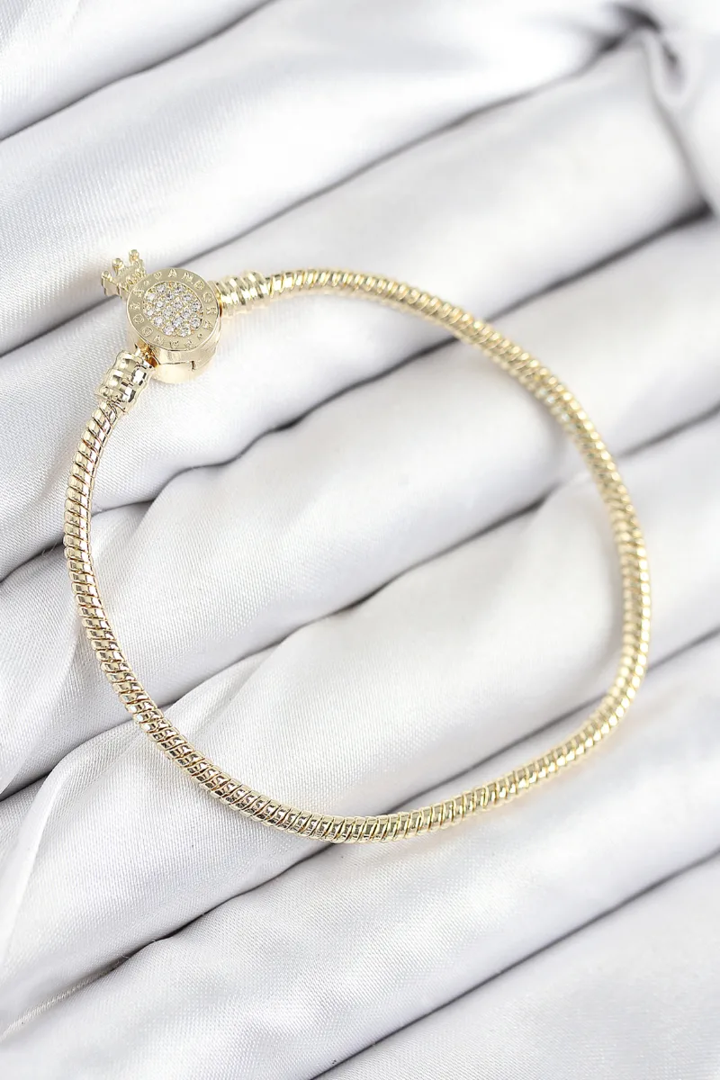 Taç Charm Zirkon Taşlı Gold Bileklik