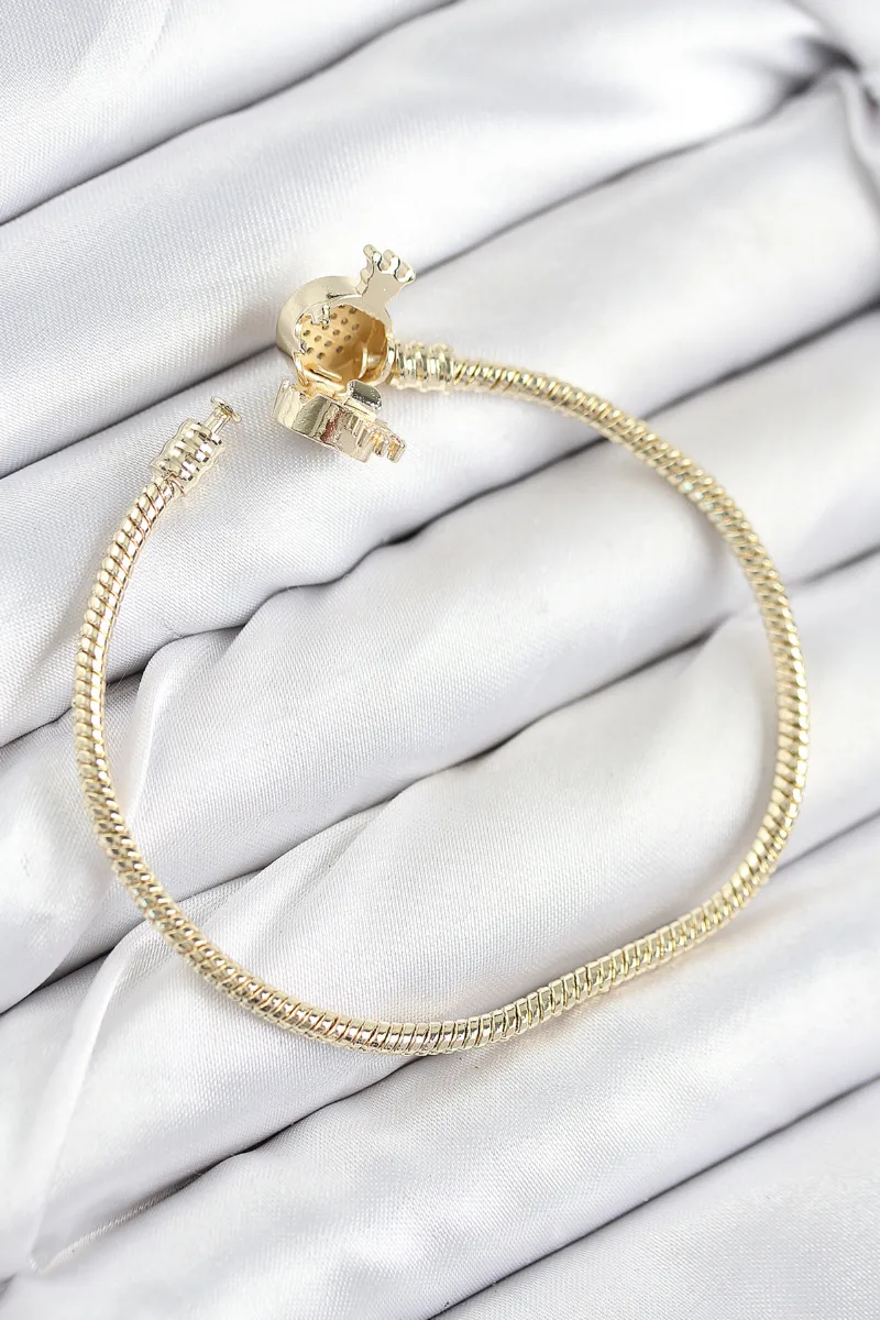 Taç Charm Zirkon Taşlı Gold Bileklik