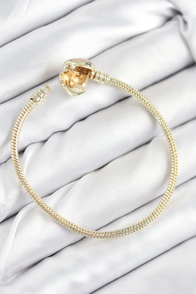 Kalp Charm Zirkon Taşlı Gold Bileklik