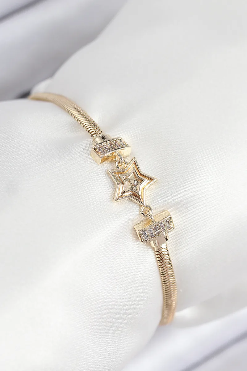 Pirinç Gold Renk Zirkon Taşlı Yıldız Bileklik