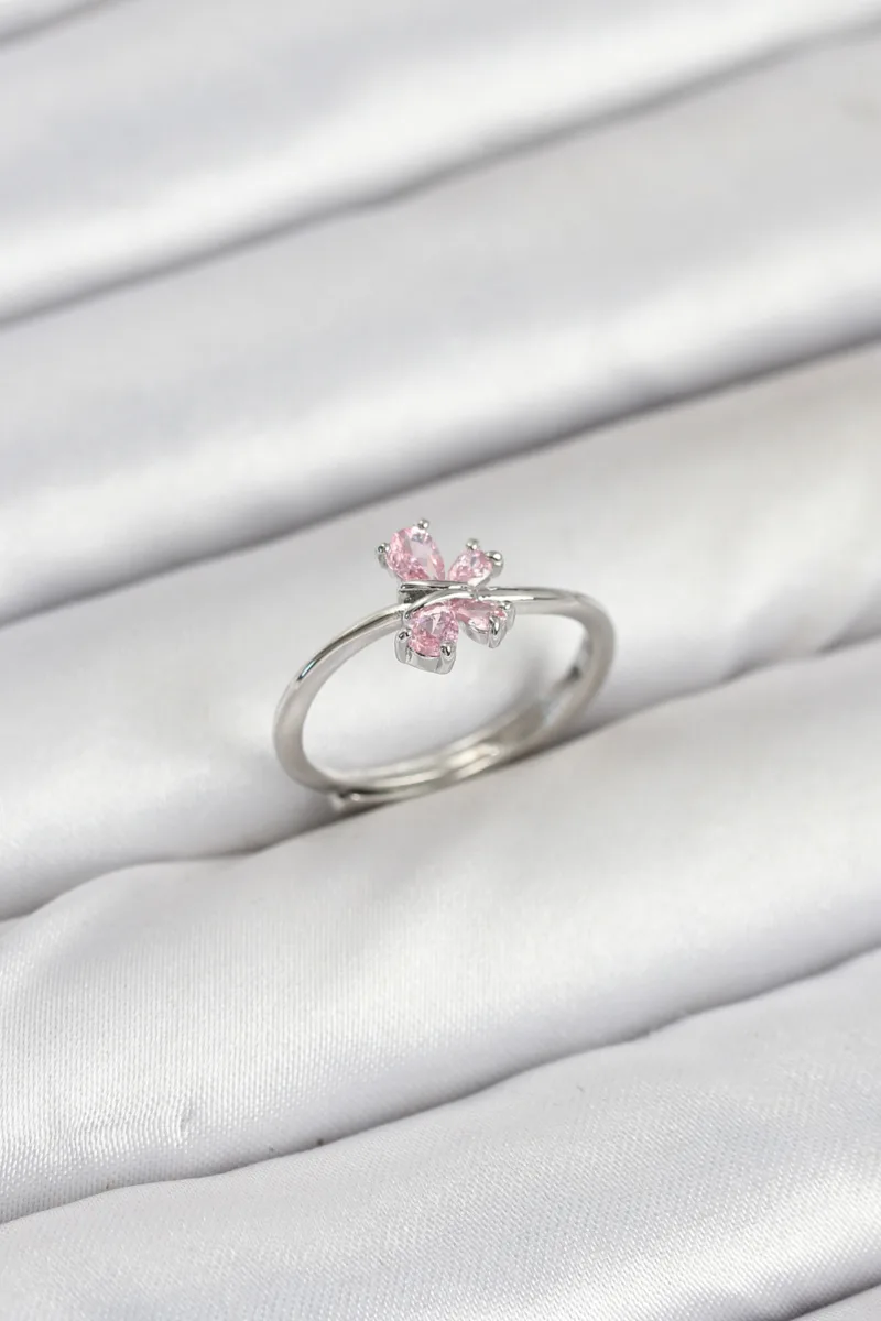 Pembe Kelebek Model Gümüş Renk Yüzük