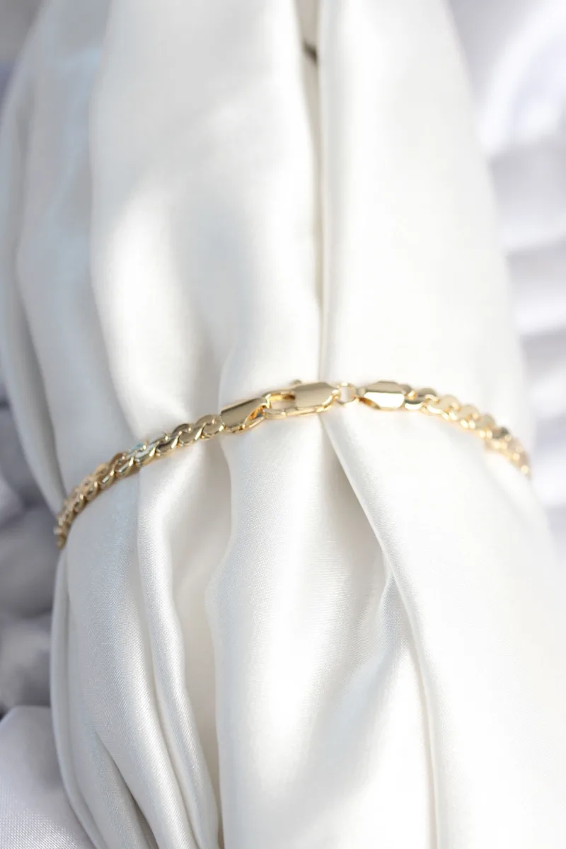Yassı Zincir Model Gold Renk Bileklik