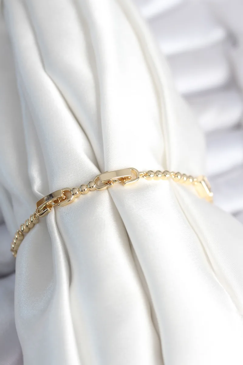 Kalpli Model Gold Renk Zirkon Taşlı Bileklik