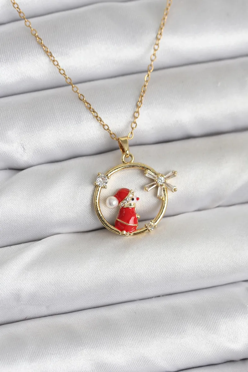 Zirkon Taşlı Gold Renk Yılbaşı Kolye
