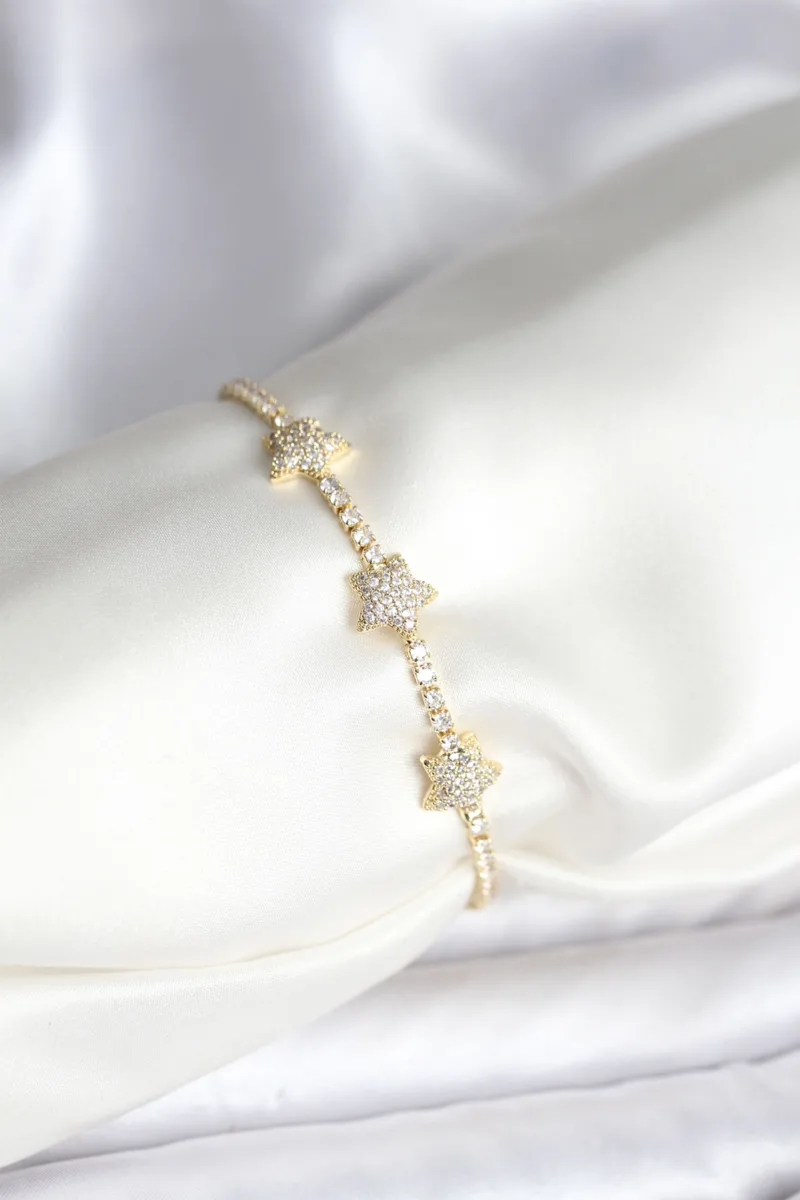 Yıldız Model Gold Renk Zirkon Taşlı Bileklik