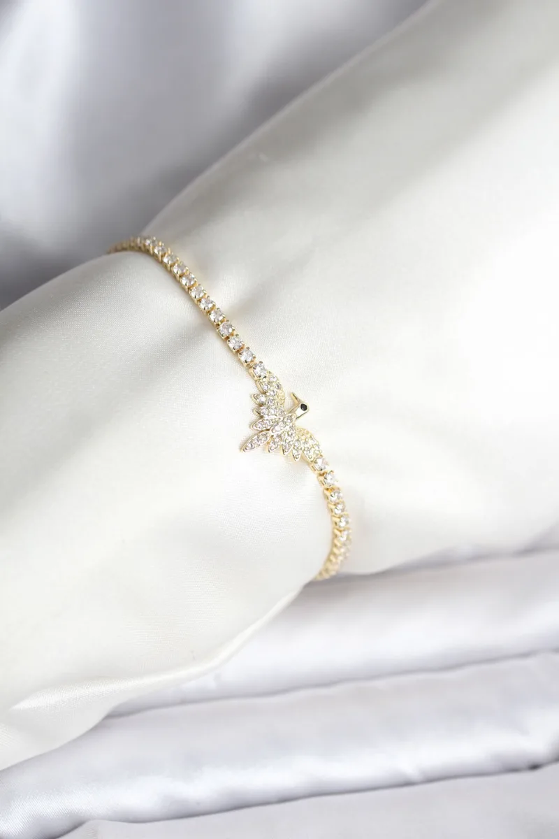 Anka Kuşu Model Gold Renk Zirkon Taşlı Bileklik