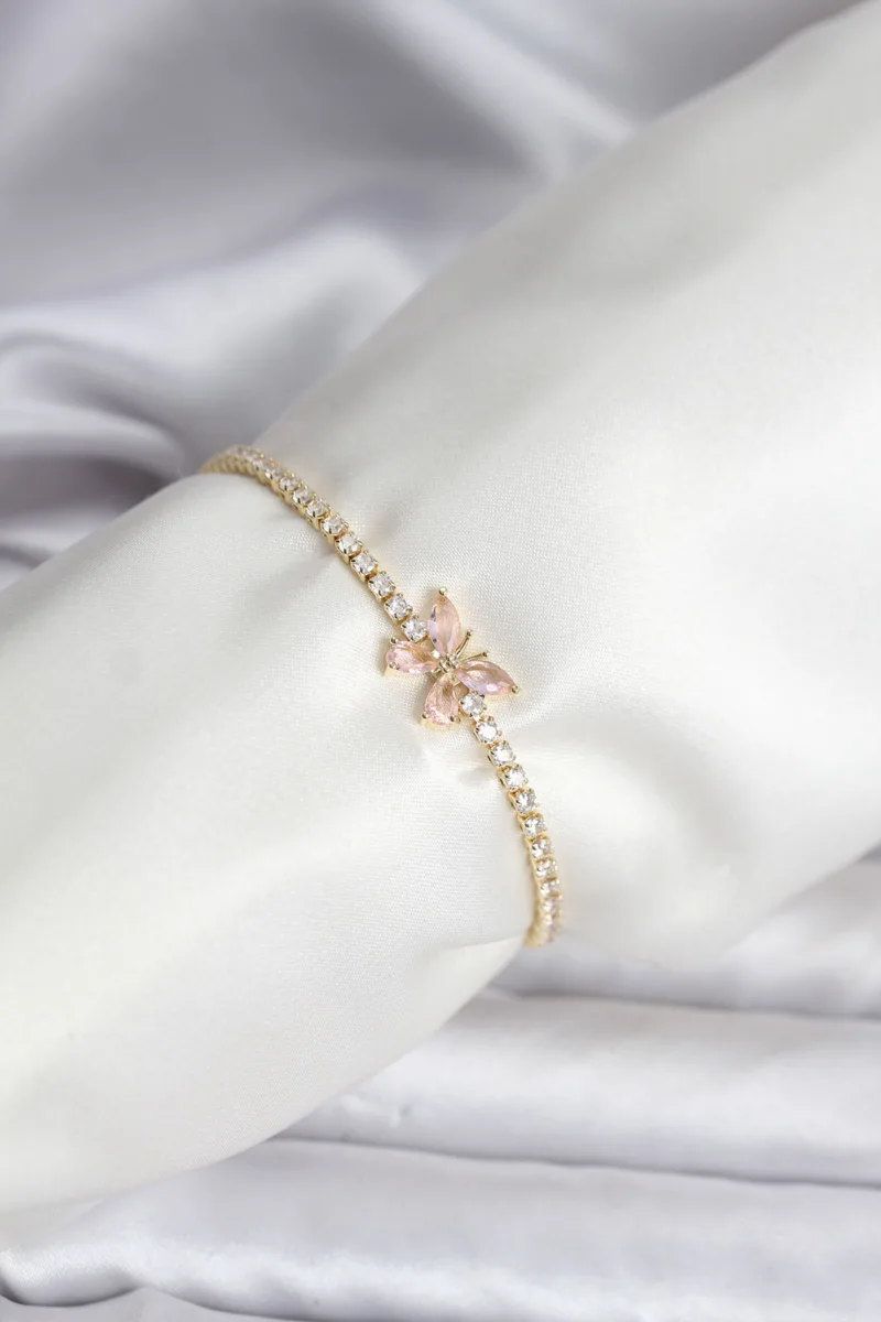 Kelebek Model Gold Renk Zirkon Taşlı Bileklik