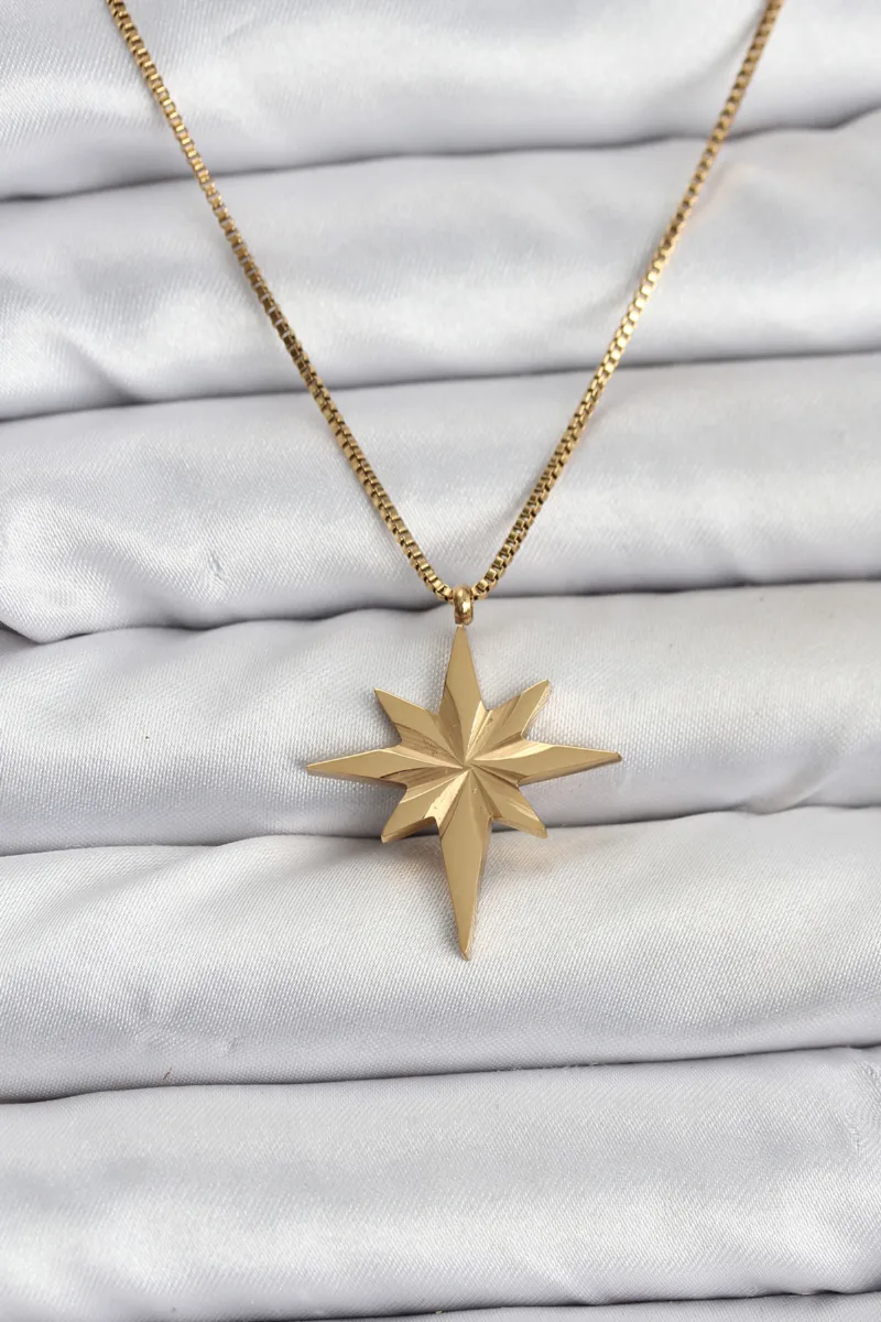 Kutup Yıldızı Figürlü 60 Cm Gold Zincir Kolye