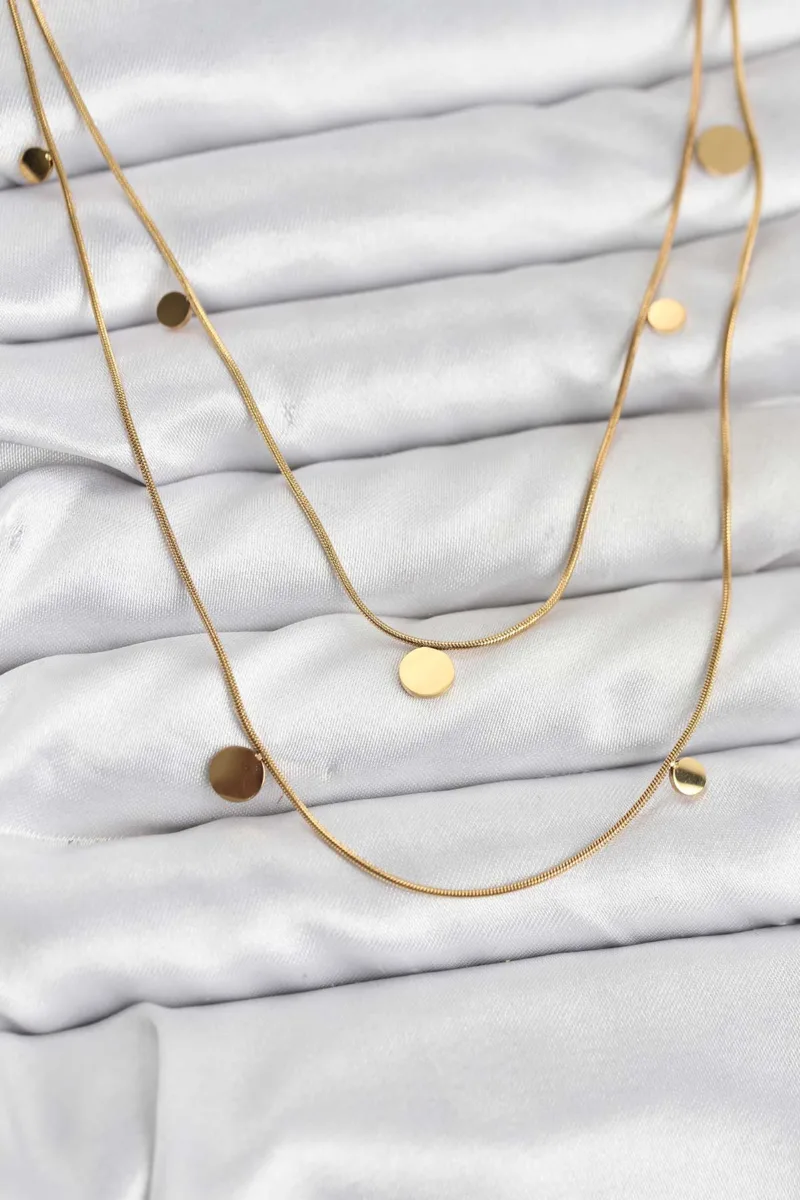 Pullu Zincir Model Çelik Gold Renk Kolye
