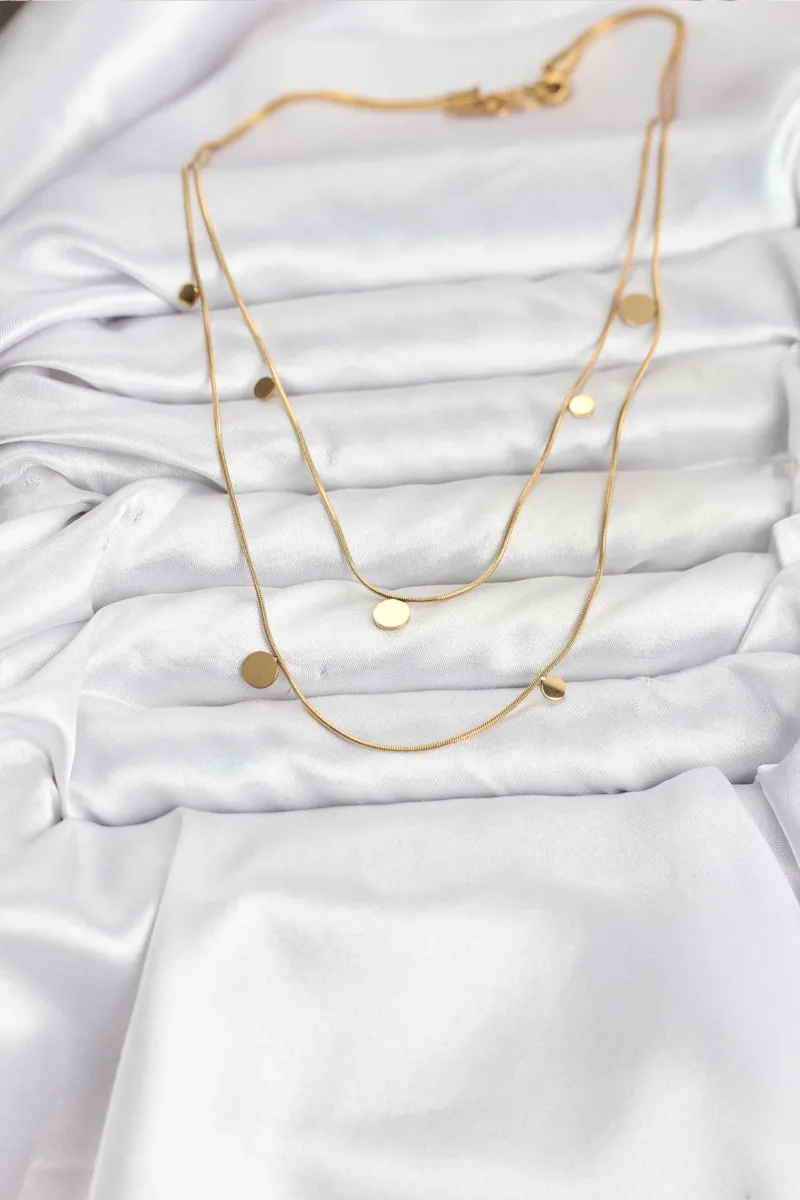 Pullu Zincir Model Çelik Gold Renk Kolye