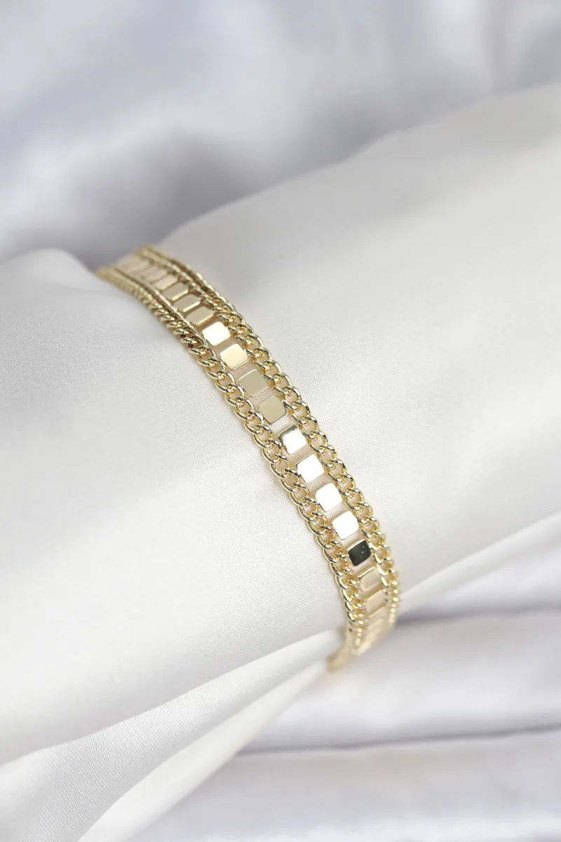 Pullu Zincir Model Çelik Gold Renk Bileklik