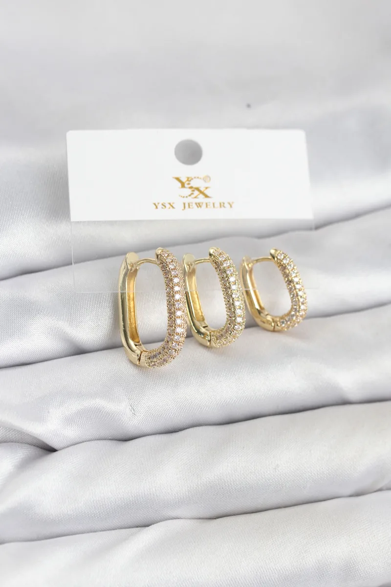 Halka Zirkon Taşlı Gold Üçlü Küpe Seti